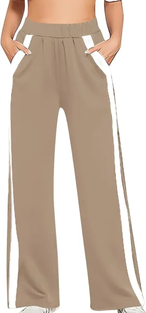 Trendy Sweatpants for Women 2024 Colorblock High Waisted Wide Leg Sweatpants Baggy Casual Elastic Waist Fall Pants