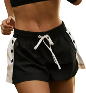 UAURORAO Women Colorblock Athletic Shorts Patchwork Side Slit Joggers Shorts Wide Leg Drawstring Workout Sweat Shorts