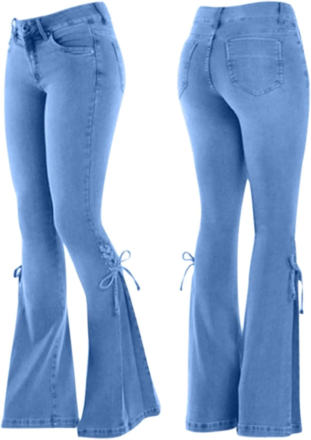 Uillui Flare Jeans for Women High Waisted Lace-up Bell Bottom Stretch Denim Jeans Bootcut Slim Retro Wide Leg Denim Pants