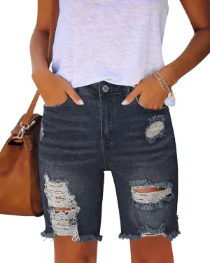 Utyful Women Summer Frayed Ripped Bermuda Shorts Distressed Denim Jeans Short
