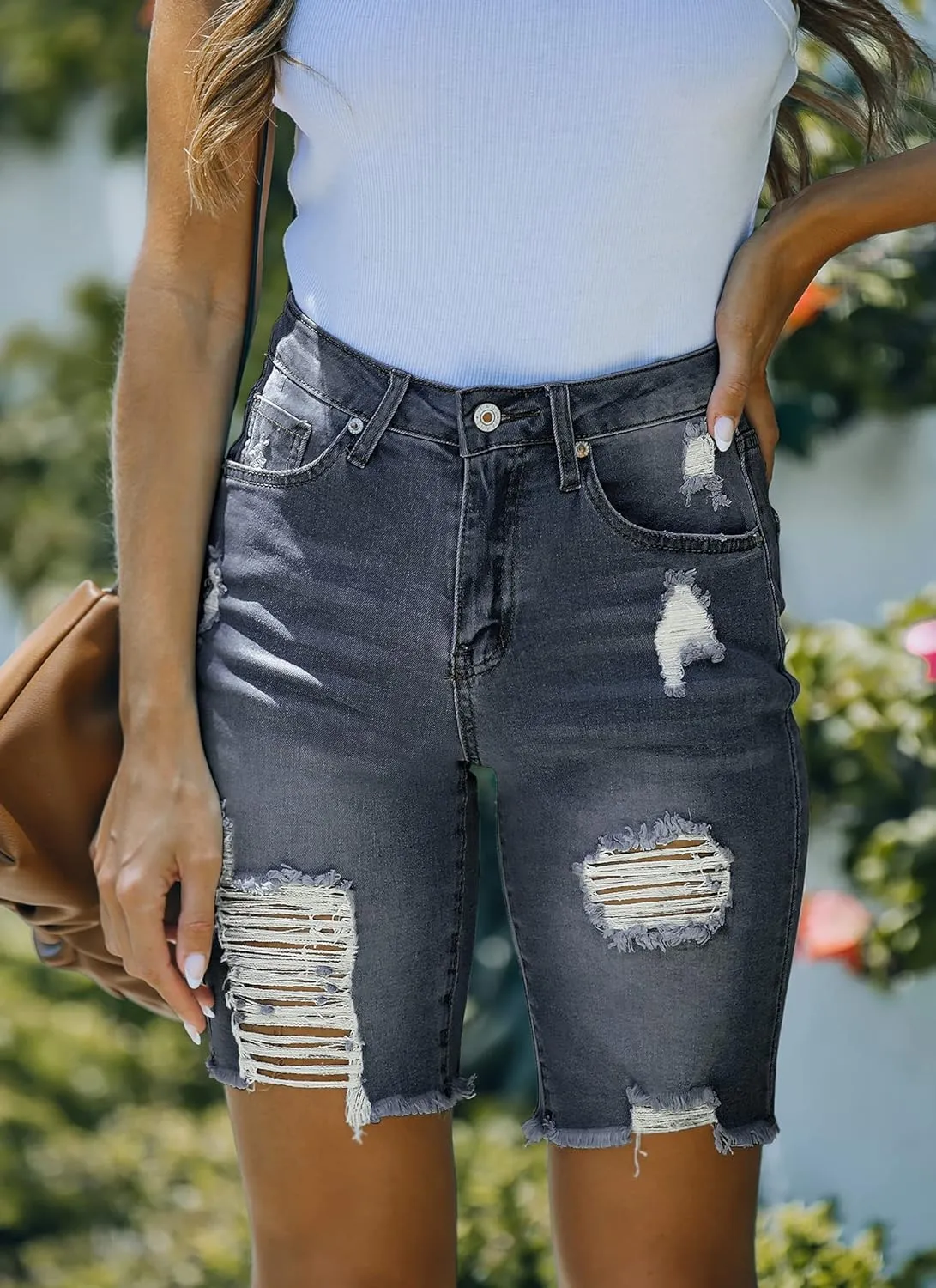 Utyful Women Summer Frayed Ripped Bermuda Shorts Distressed Denim Jeans Short