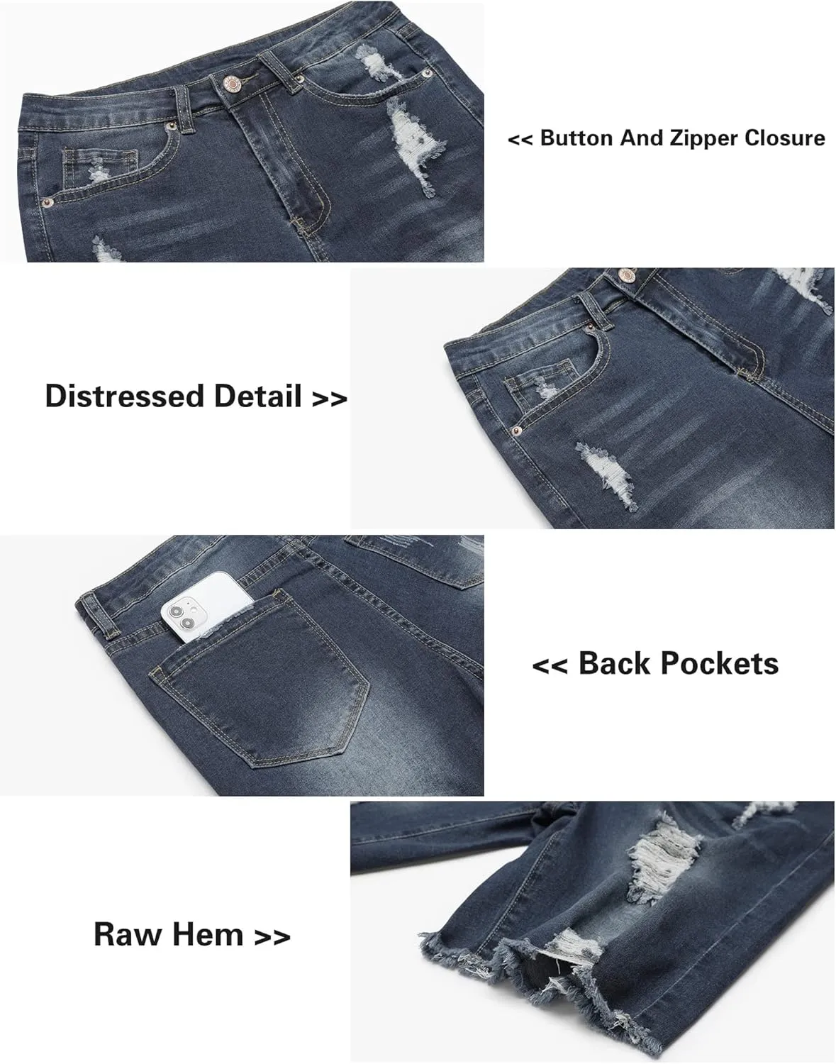 Utyful Women Summer Frayed Ripped Bermuda Shorts Distressed Denim Jeans Short