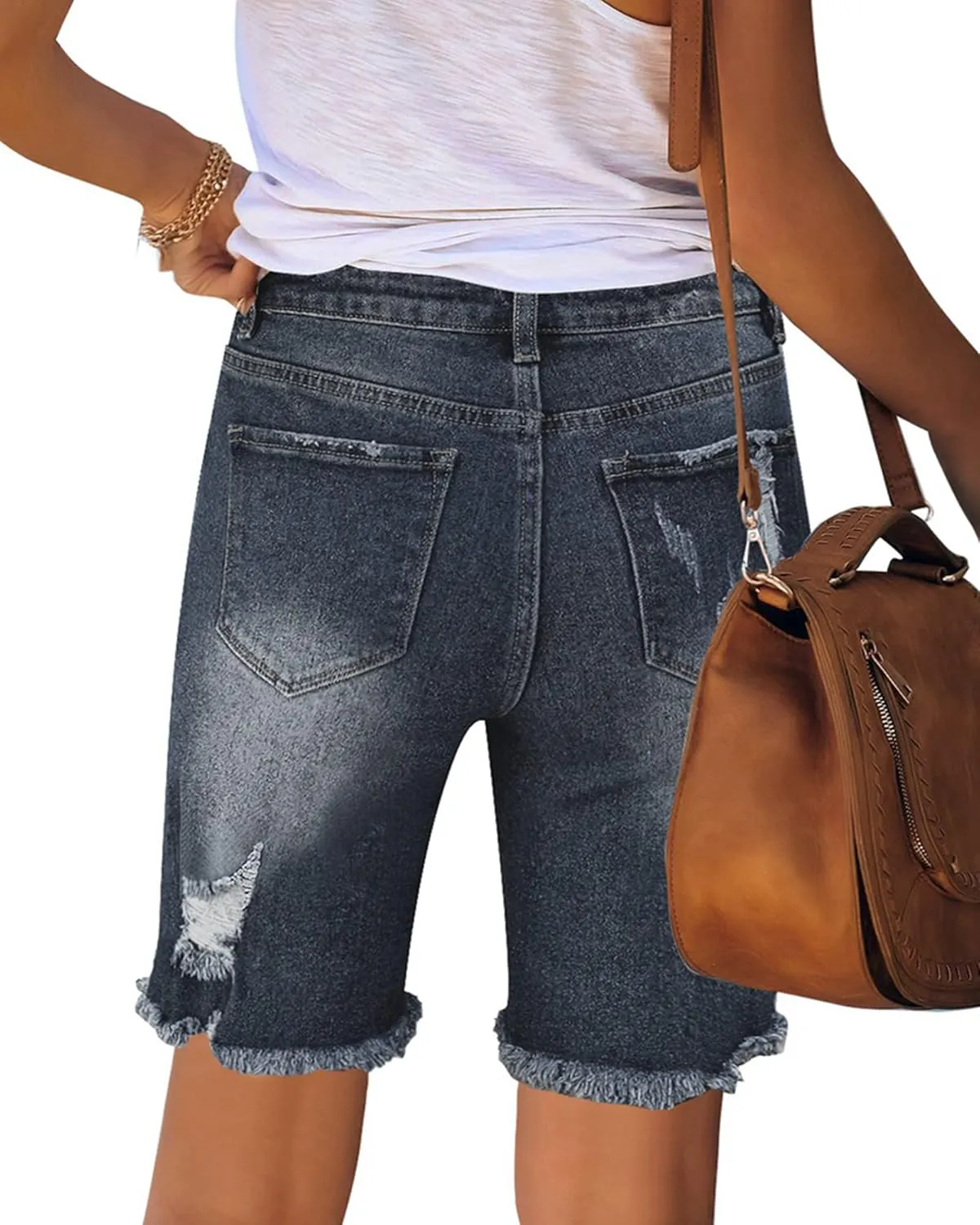 Utyful Women Summer Frayed Ripped Bermuda Shorts Distressed Denim Jeans Short