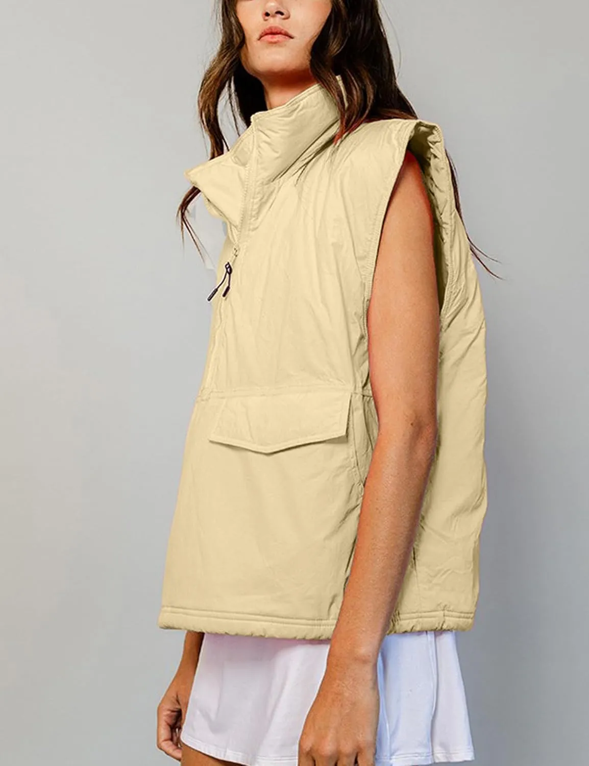 VAOYIU Womens Quilted Puffer Vest Stand Collar Half Zip Sleeveless Padded Jacket Hoodie Pullover Coat with Pockets