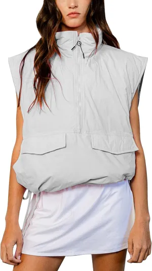 VAOYIU Womens Quilted Puffer Vest Stand Collar Half Zip Sleeveless Padded Jacket Hoodie Pullover Coat with Pockets