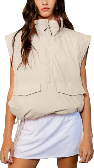 VAOYIU Womens Quilted Puffer Vest Stand Collar Half Zip Sleeveless Padded Jacket Hoodie Pullover Coat with Pockets