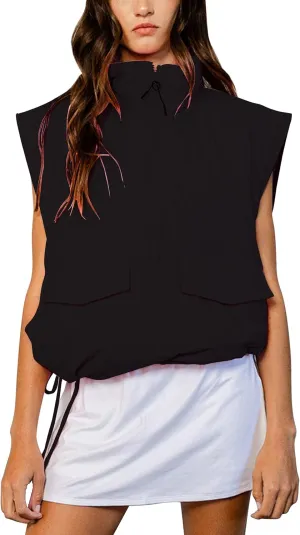 VAOYIU Womens Quilted Puffer Vest Stand Collar Half Zip Sleeveless Padded Jacket Hoodie Pullover Coat with Pockets