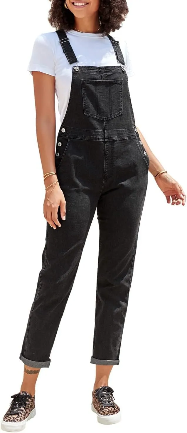 Vetinee Womens Classic Adjustable Straps Pockets Denim Bib Overalls Jeans Pants