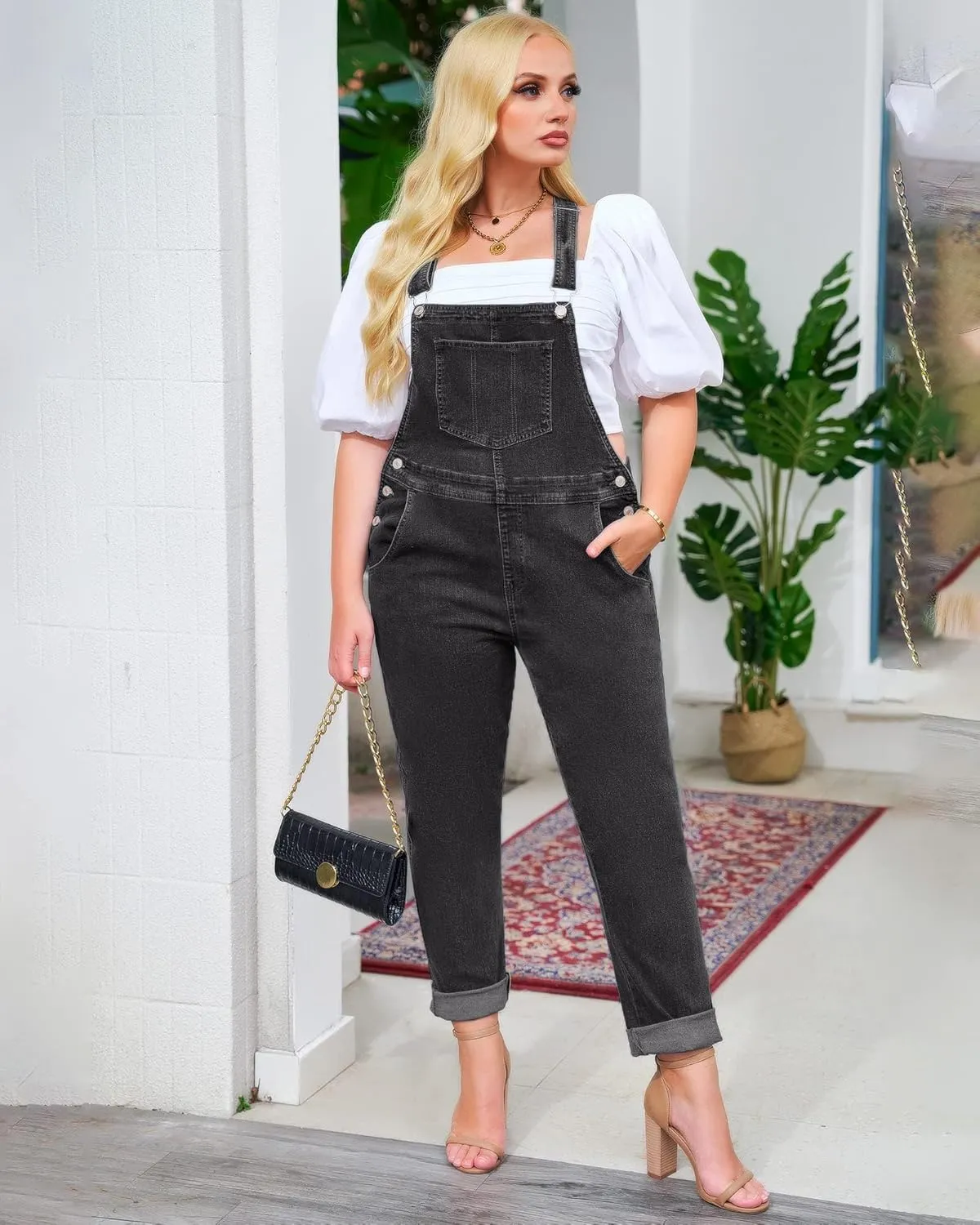 Vetinee Womens Classic Adjustable Straps Pockets Denim Bib Overalls Jeans Pants