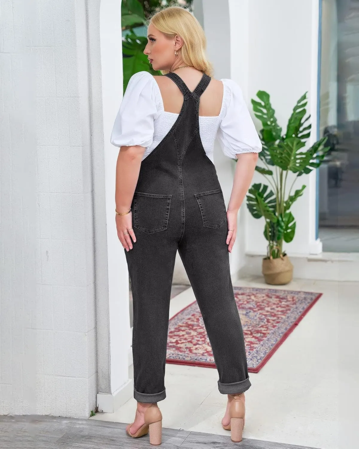Vetinee Womens Classic Adjustable Straps Pockets Denim Bib Overalls Jeans Pants