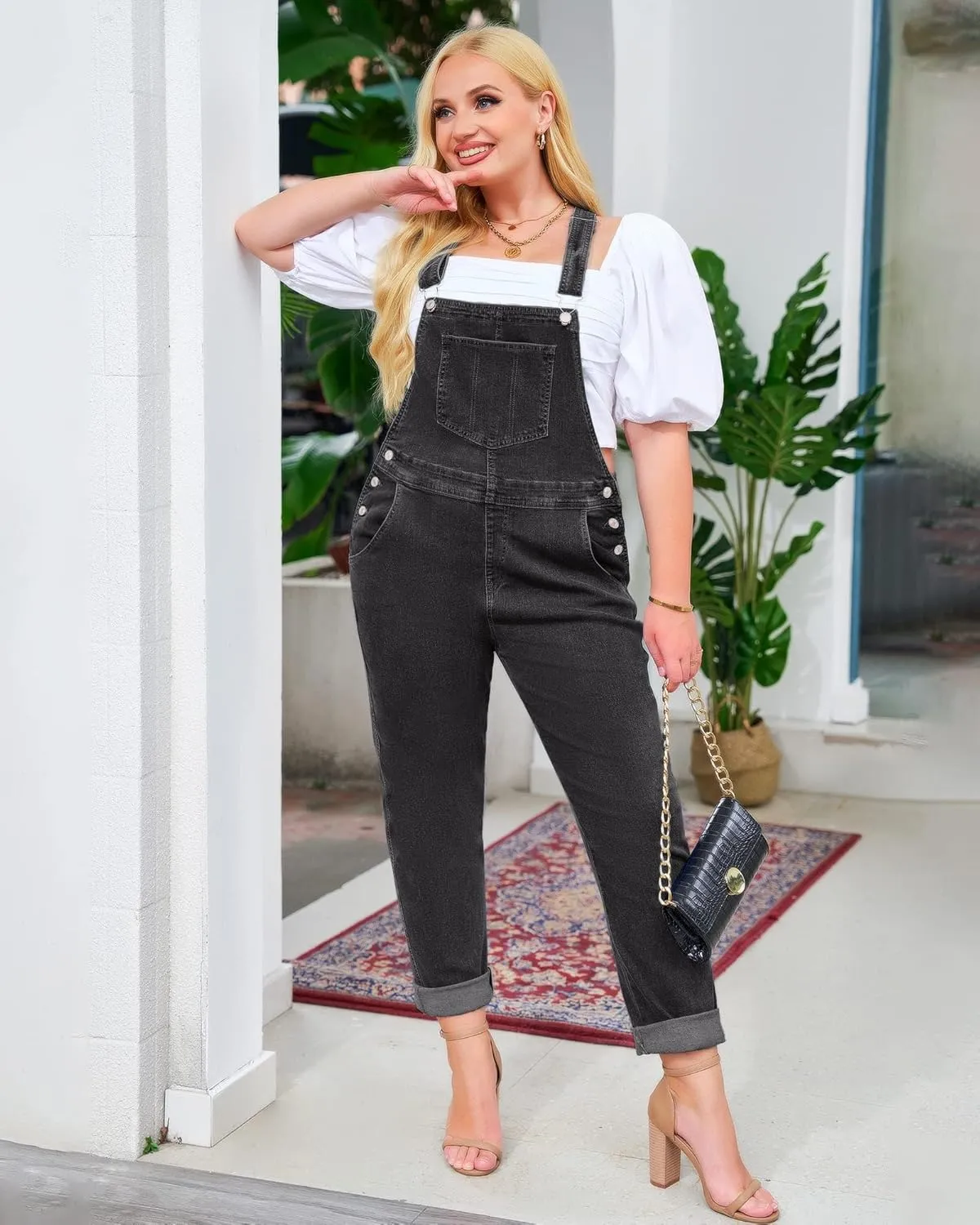 Vetinee Womens Classic Adjustable Straps Pockets Denim Bib Overalls Jeans Pants