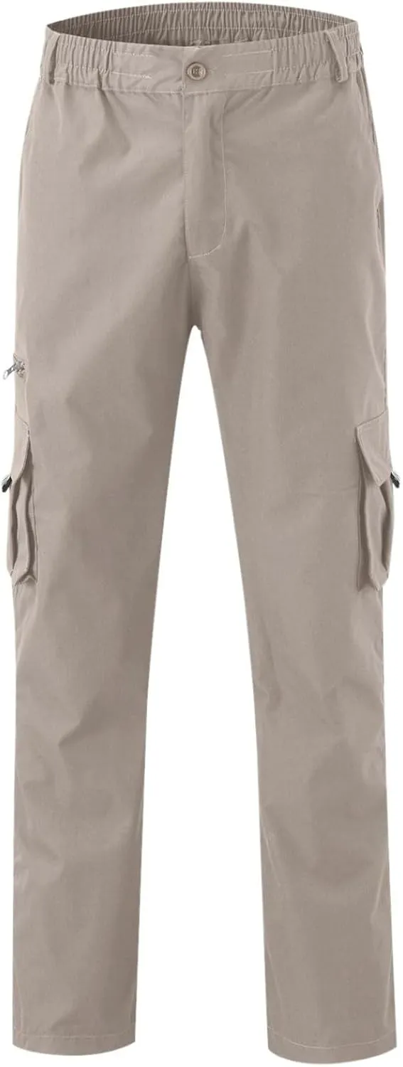 Vickyleb Mens Cargo Pants Elastic Waist Loose Fit Cotton Casual Lightweight Workwear Joggers Pants with Multi-Pockets