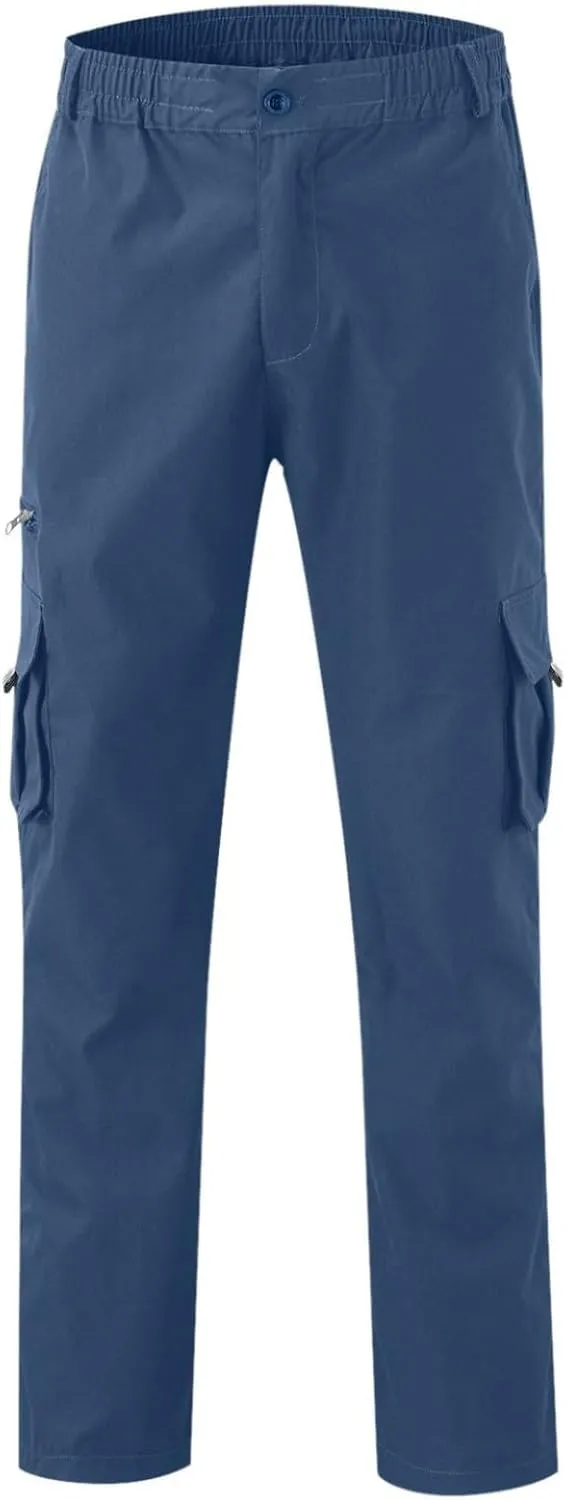 Vickyleb Mens Cargo Pants Elastic Waist Loose Fit Cotton Casual Lightweight Workwear Joggers Pants with Multi-Pockets