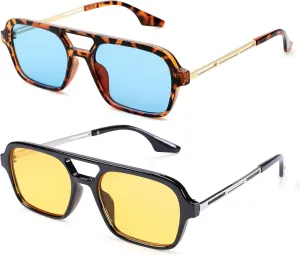 Vintage 70s Aviator Sunglasses for Women and Men Square Flat Shades with UV400 Protection