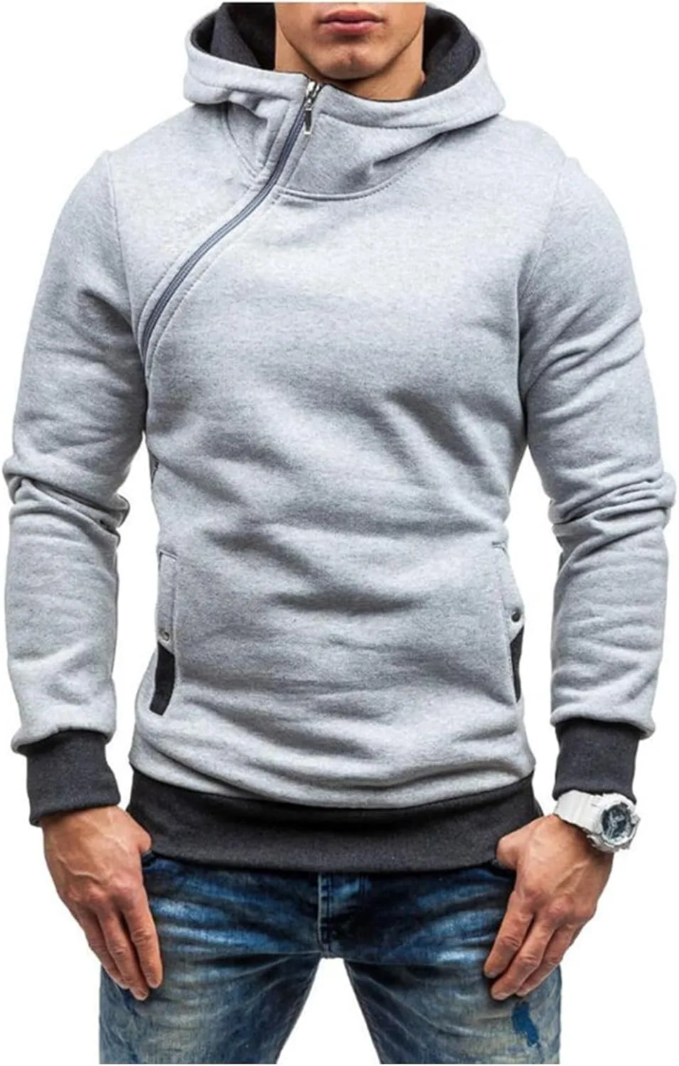 Wankang Hoodies for Men, Men's Slim Fit Side Zip Hoodie Casual Lightweight Gym Athletic Sweatshirt Pullover Hooded Tops
