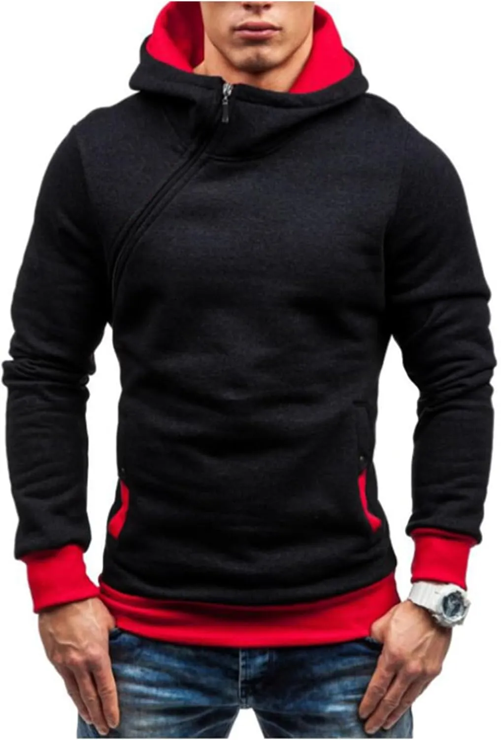 Wankang Hoodies for Men, Men's Slim Fit Side Zip Hoodie Casual Lightweight Gym Athletic Sweatshirt Pullover Hooded Tops
