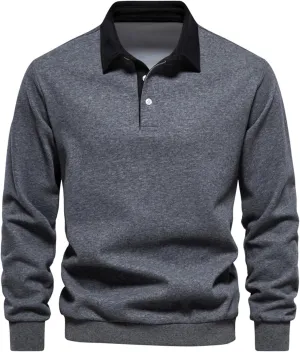Wankang Mens Heavyweight Polo Sweatshirt Trendy Long Sleeve Sweatshirts Color Block Sports Shirts Fall Pullover Tops for Men