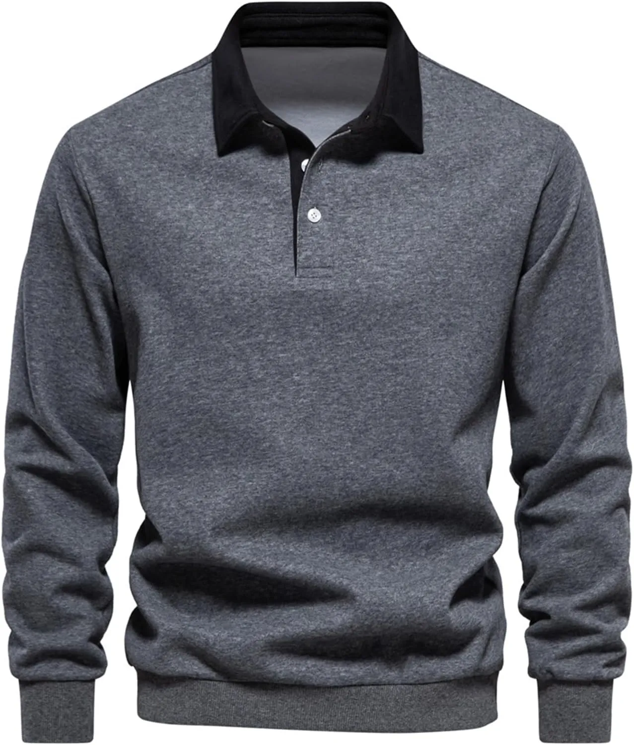 Wankang Mens Heavyweight Polo Sweatshirt Trendy Long Sleeve Sweatshirts Color Block Sports Shirts Fall Pullover Tops for Men