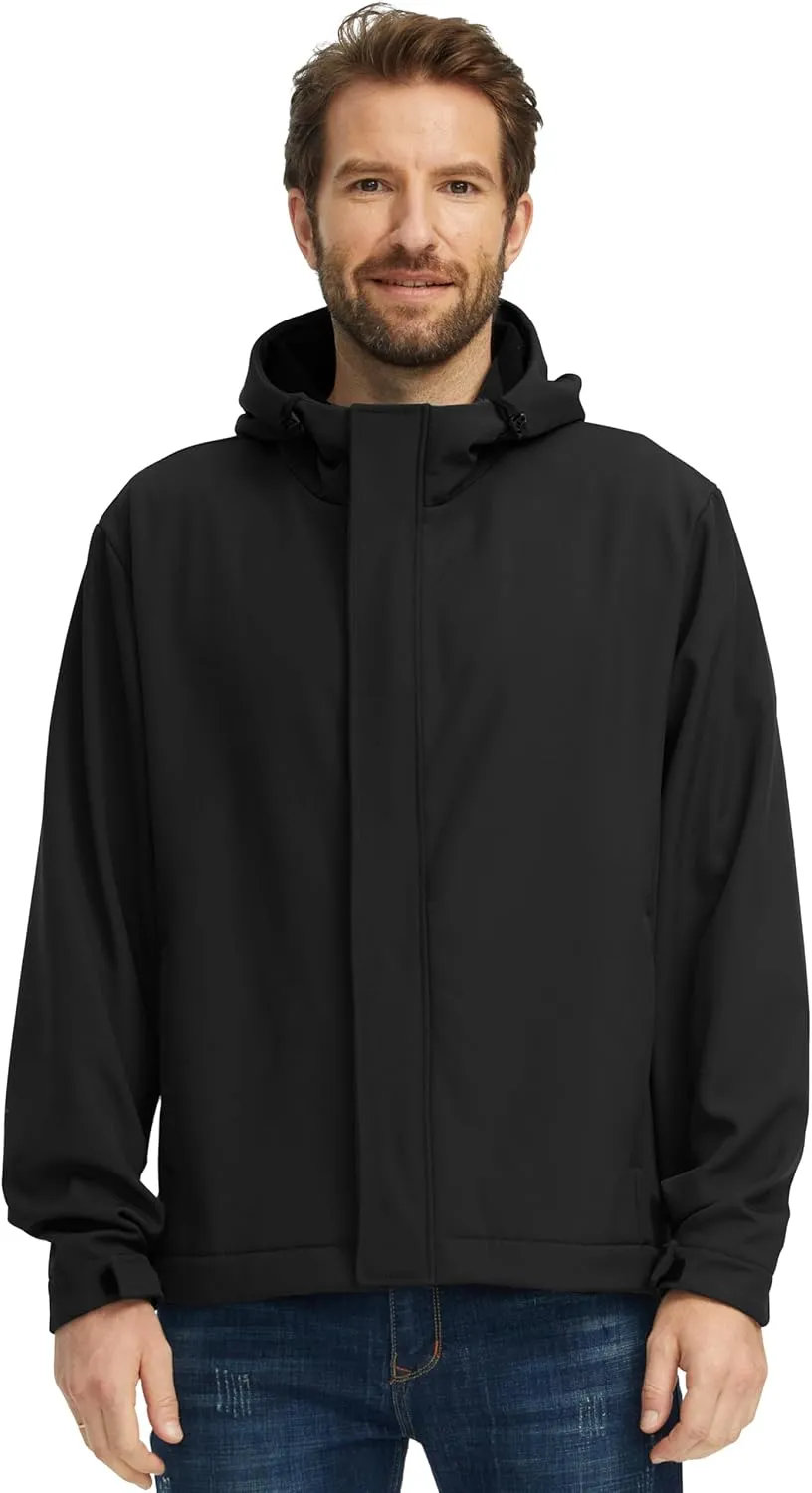 wantdo Men's Lightweight Softshell Jackets Warm Fleece Lined Jacket Waterproof Hood Jackets