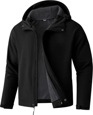 wantdo Men's Lightweight Softshell Jackets Warm Fleece Lined Jacket Waterproof Hood Jackets
