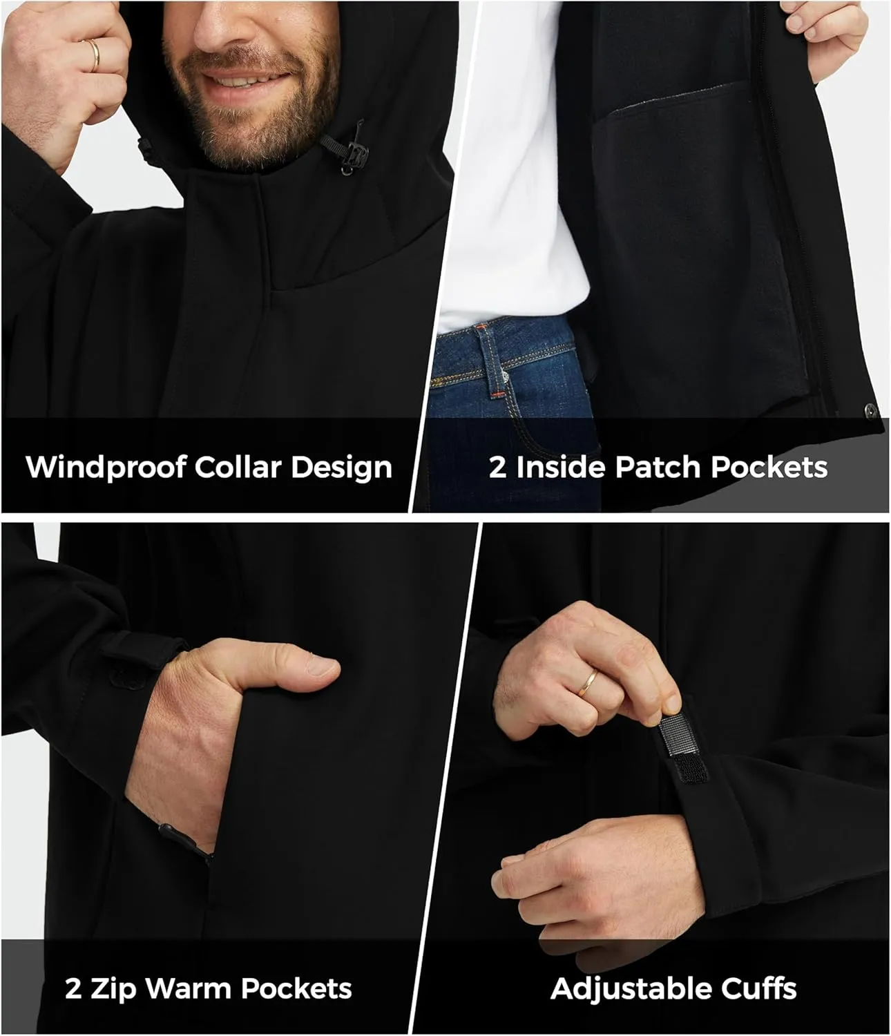 wantdo Men's Lightweight Softshell Jackets Warm Fleece Lined Jacket Waterproof Hood Jackets