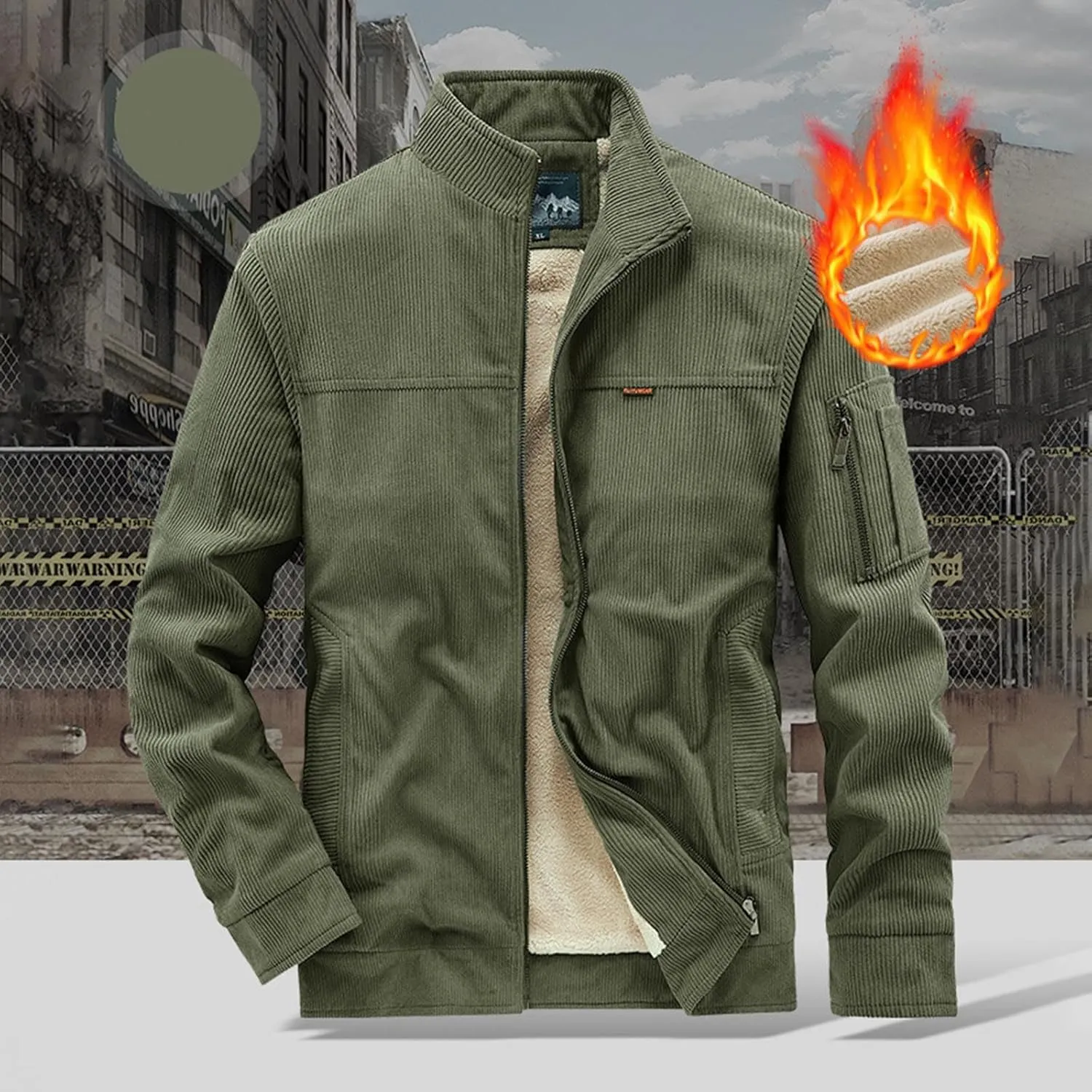Warm Winter Jackets For Men Casual Stylish Sherpa Fleece Lined Thermal Bomber Coats Vintage Cargo Work Trucker Jacket