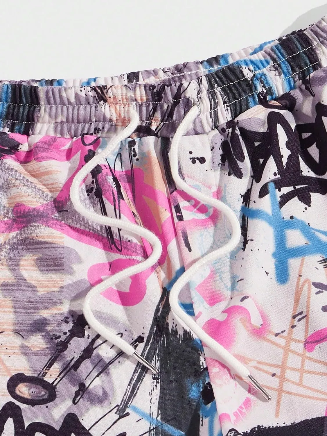 WDIRARA Men's Floral Letter Graphic Print Drawstring Waist Tie Front Sweatpants