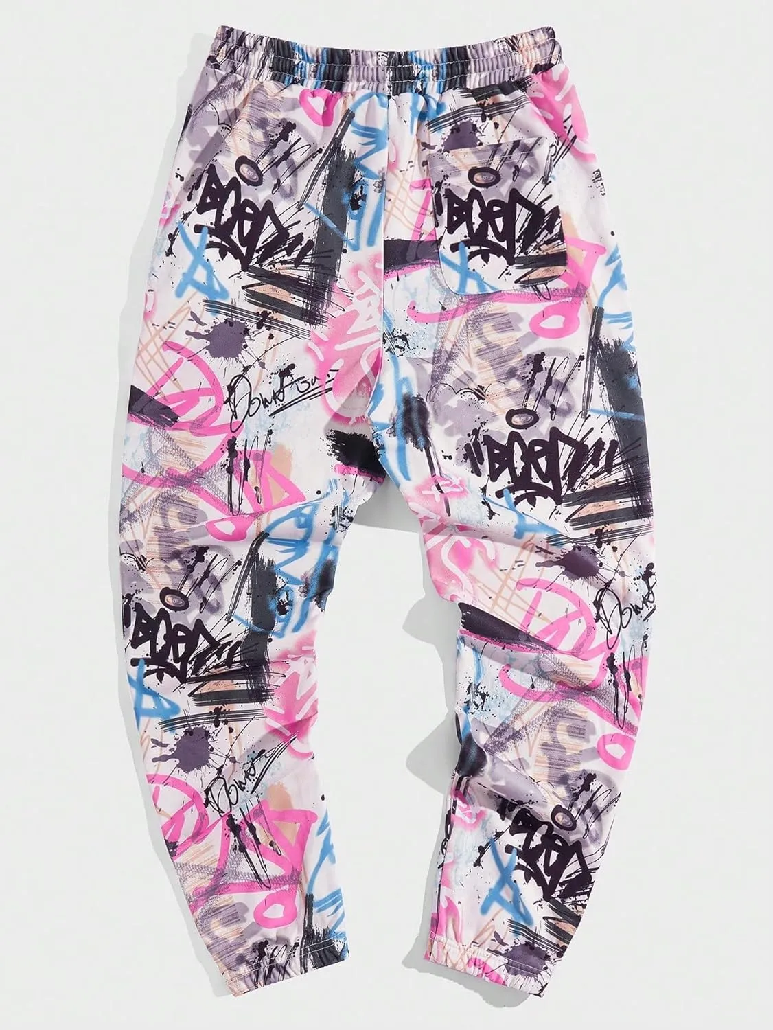 WDIRARA Men's Floral Letter Graphic Print Drawstring Waist Tie Front Sweatpants