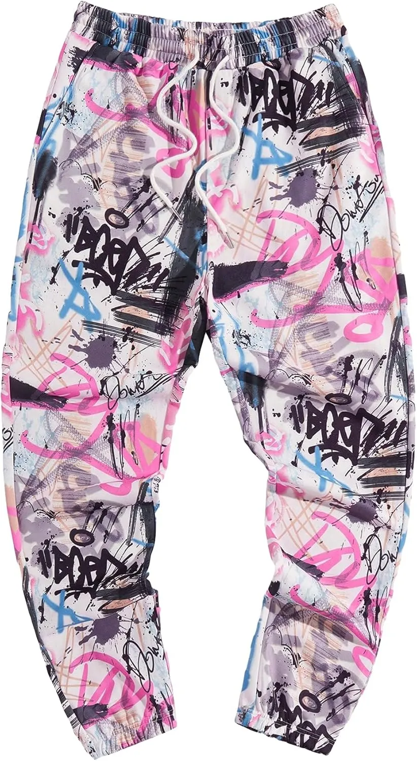 WDIRARA Men's Floral Letter Graphic Print Drawstring Waist Tie Front Sweatpants
