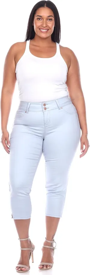 white mark Women's Plus Size Super Stretch High Rise Denim Capri Jeans