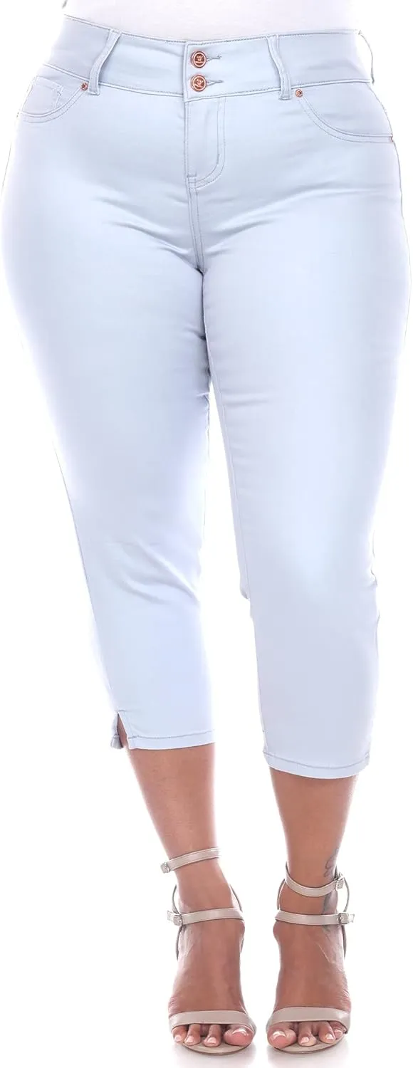 white mark Women's Plus Size Super Stretch High Rise Denim Capri Jeans