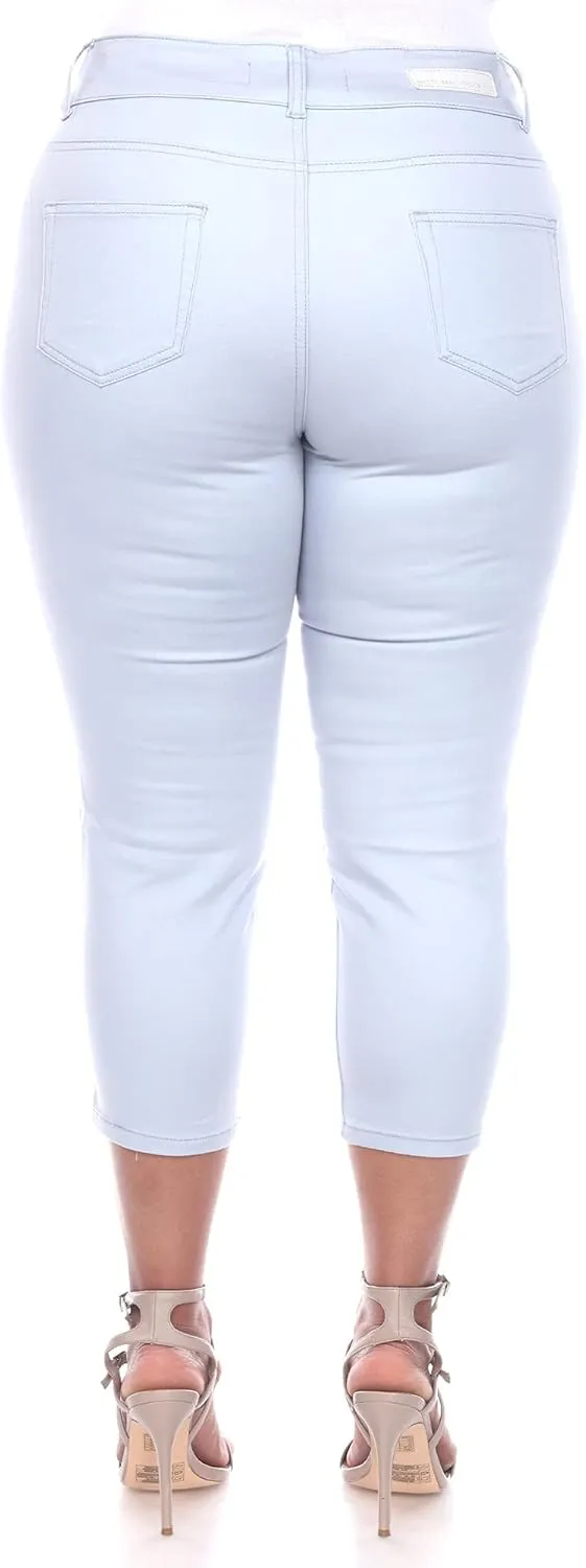 white mark Women's Plus Size Super Stretch High Rise Denim Capri Jeans