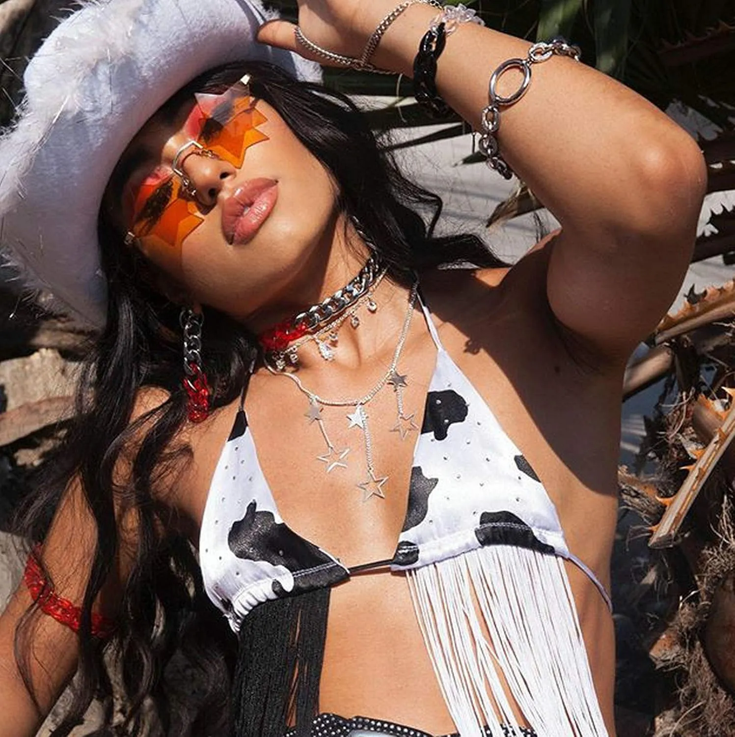 willochra Rimless Star shape Sunglasses Transparent Sun Glasses for women/men Party glasses Super Cute pentagram eyewears
