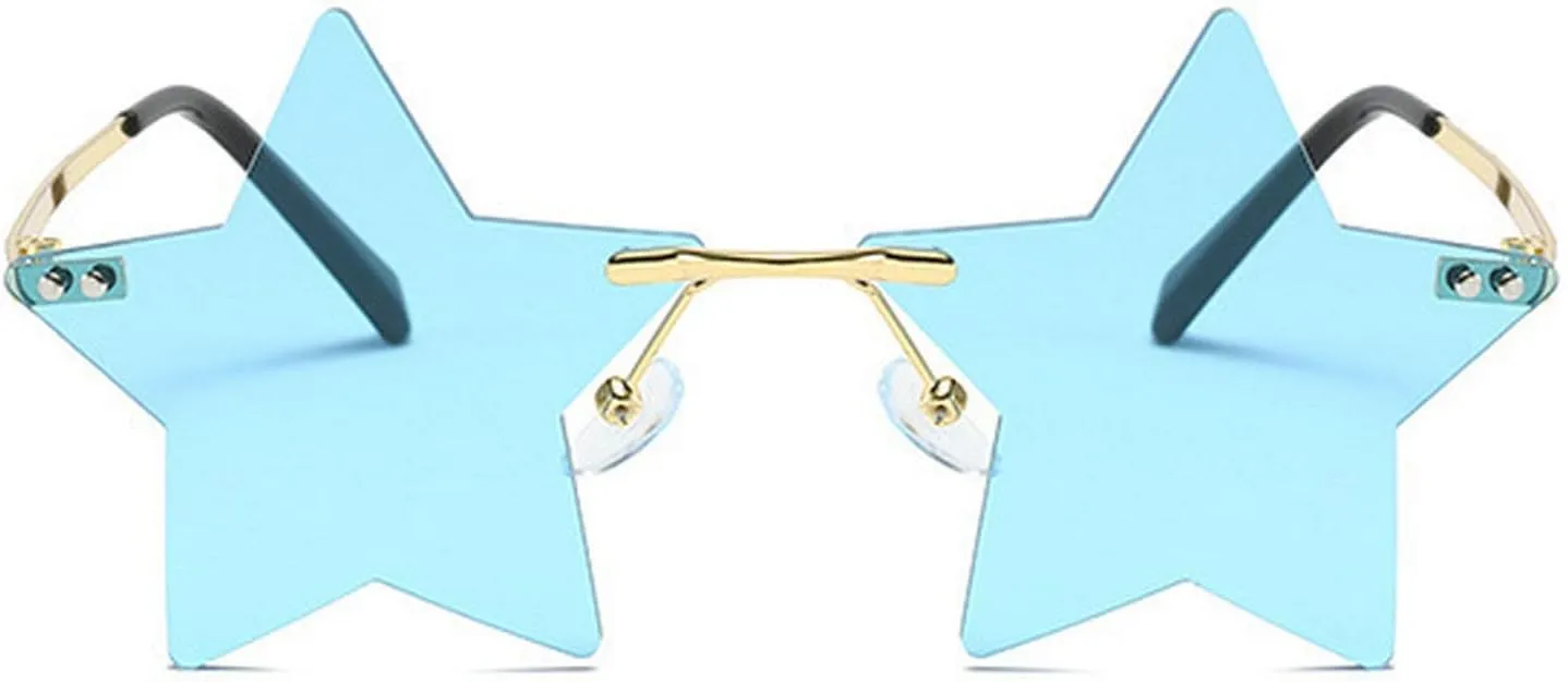 willochra Rimless Star shape Sunglasses Transparent Sun Glasses for women/men Party glasses Super Cute pentagram eyewears