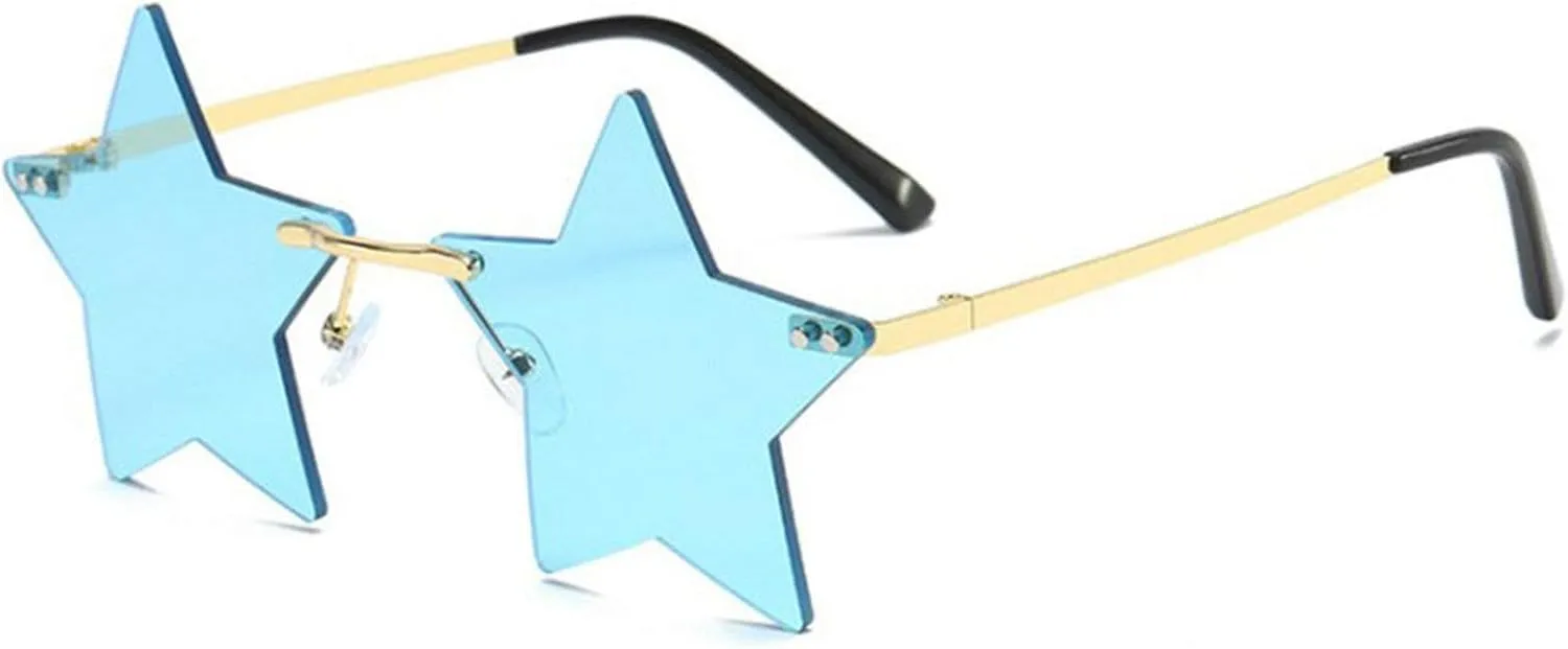 willochra Rimless Star shape Sunglasses Transparent Sun Glasses for women/men Party glasses Super Cute pentagram eyewears