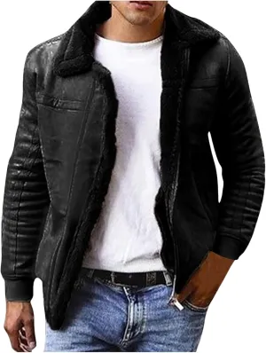 Winter Coats for Men Shearling Leather Bomber Coat Faux Leather Sherpa Fleece Lined Jacket Heavyweight Suede Jackets
