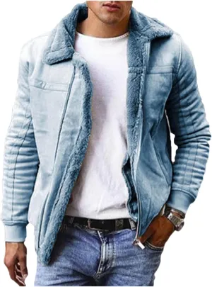 Winter Coats for Men Shearling Leather Bomber Coat Faux Leather Sherpa Fleece Lined Jacket Heavyweight Suede Jackets
