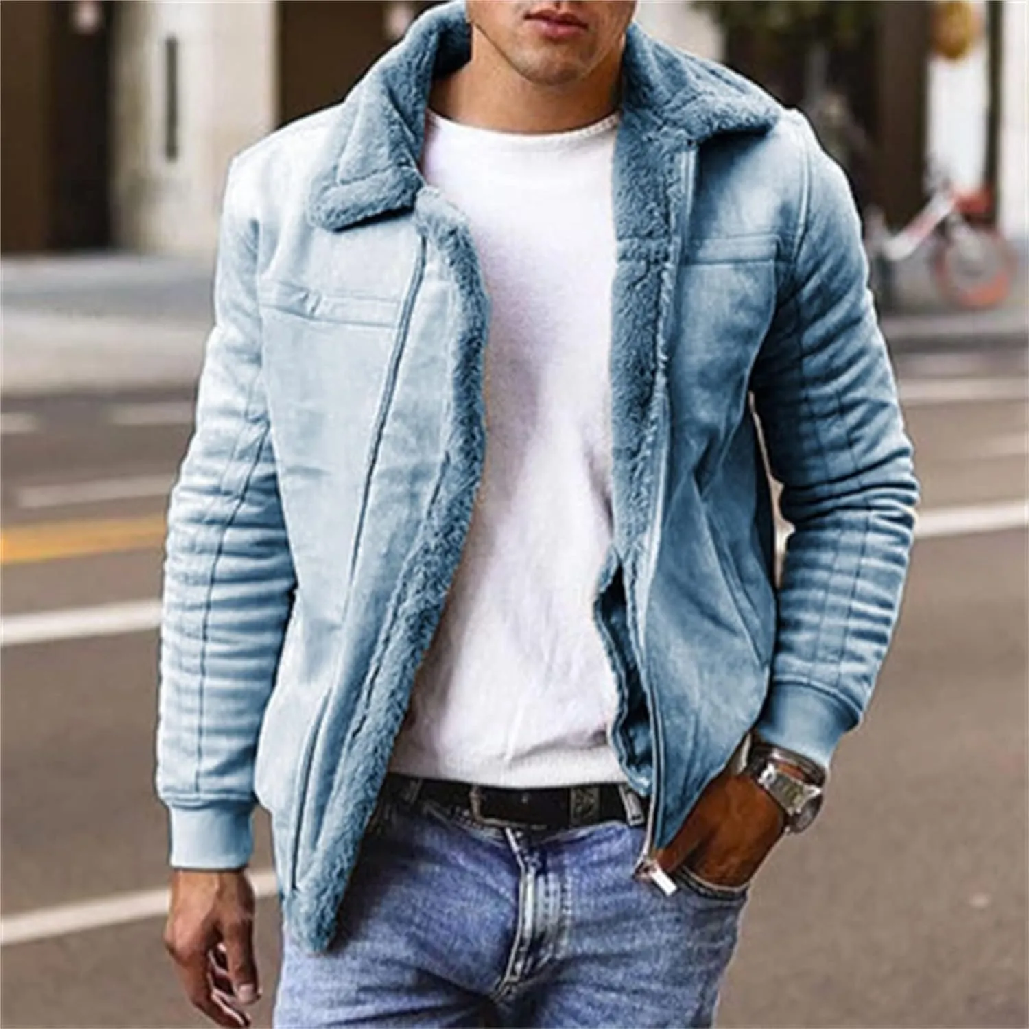 Winter Coats for Men Shearling Leather Bomber Coat Faux Leather Sherpa Fleece Lined Jacket Heavyweight Suede Jackets