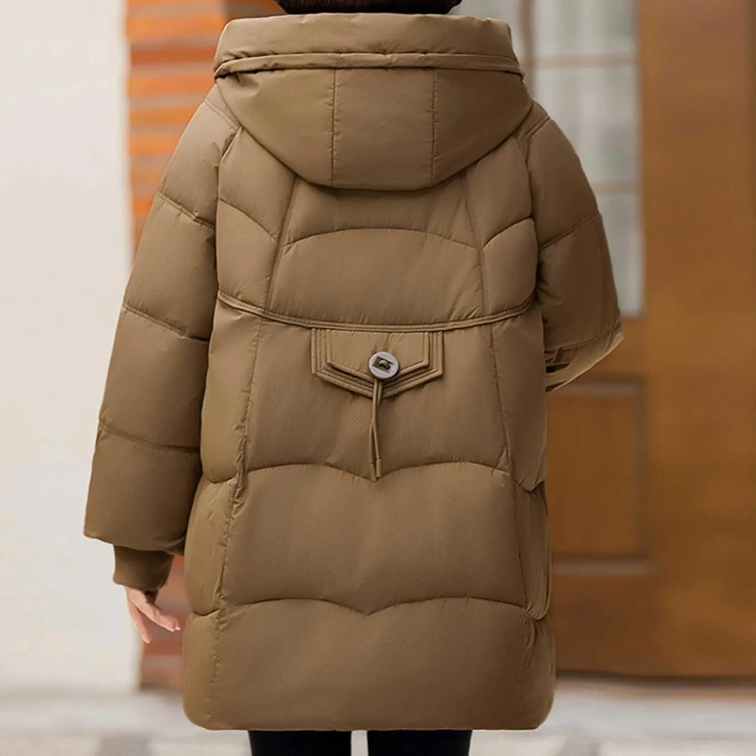 Winter Full Zip Parka Down Jacket for Ladies Solid Color Warm Puffer Jackets Long Sleeve Detachable Hood Casual Coat