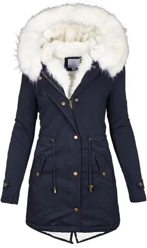 with Faux-fur Hood & Collar Wool Jacket with Long Sleeves for Autumn and Casual Quilted Hooded Lightweight Jackets