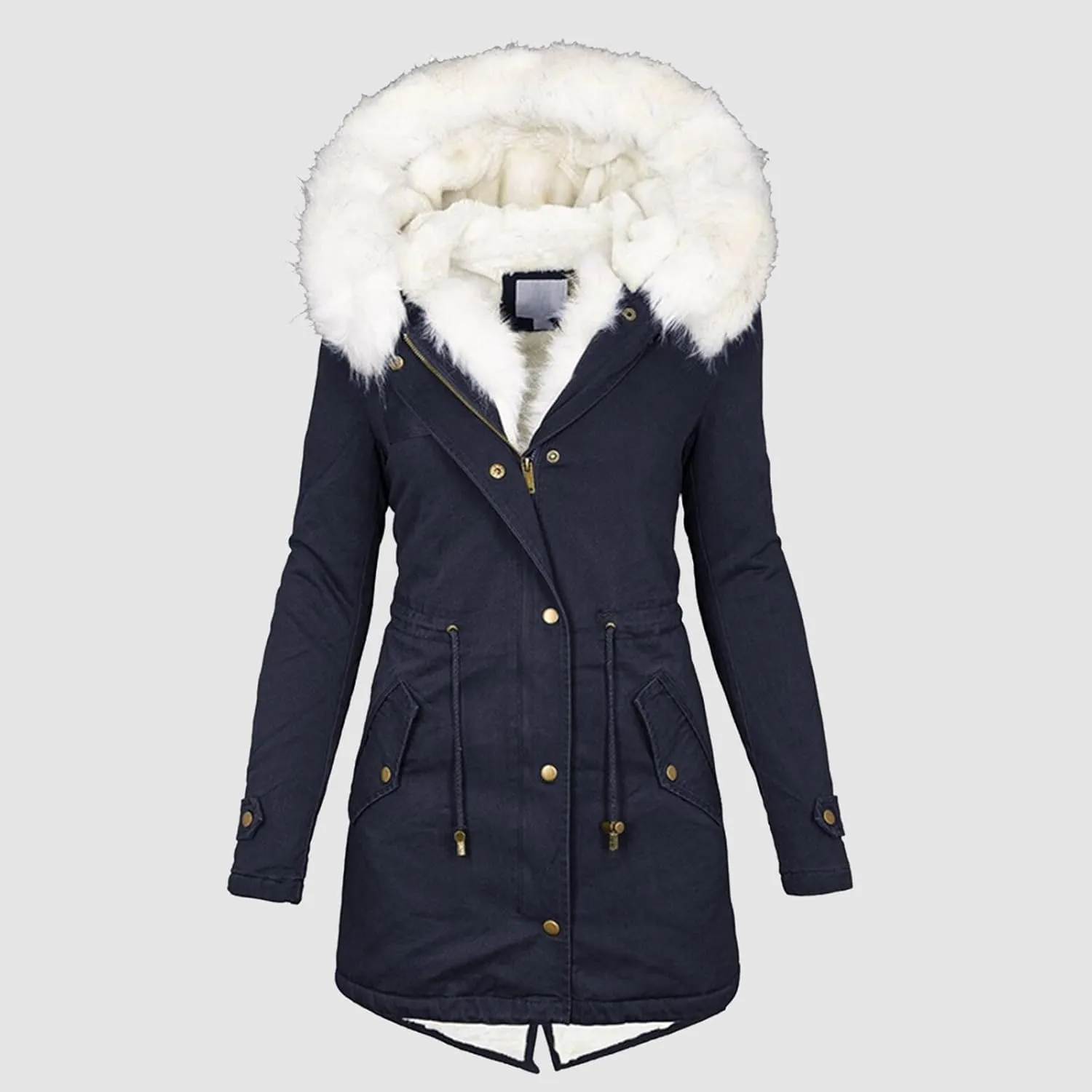 with Faux-fur Hood & Collar Wool Jacket with Long Sleeves for Autumn and Casual Quilted Hooded Lightweight Jackets