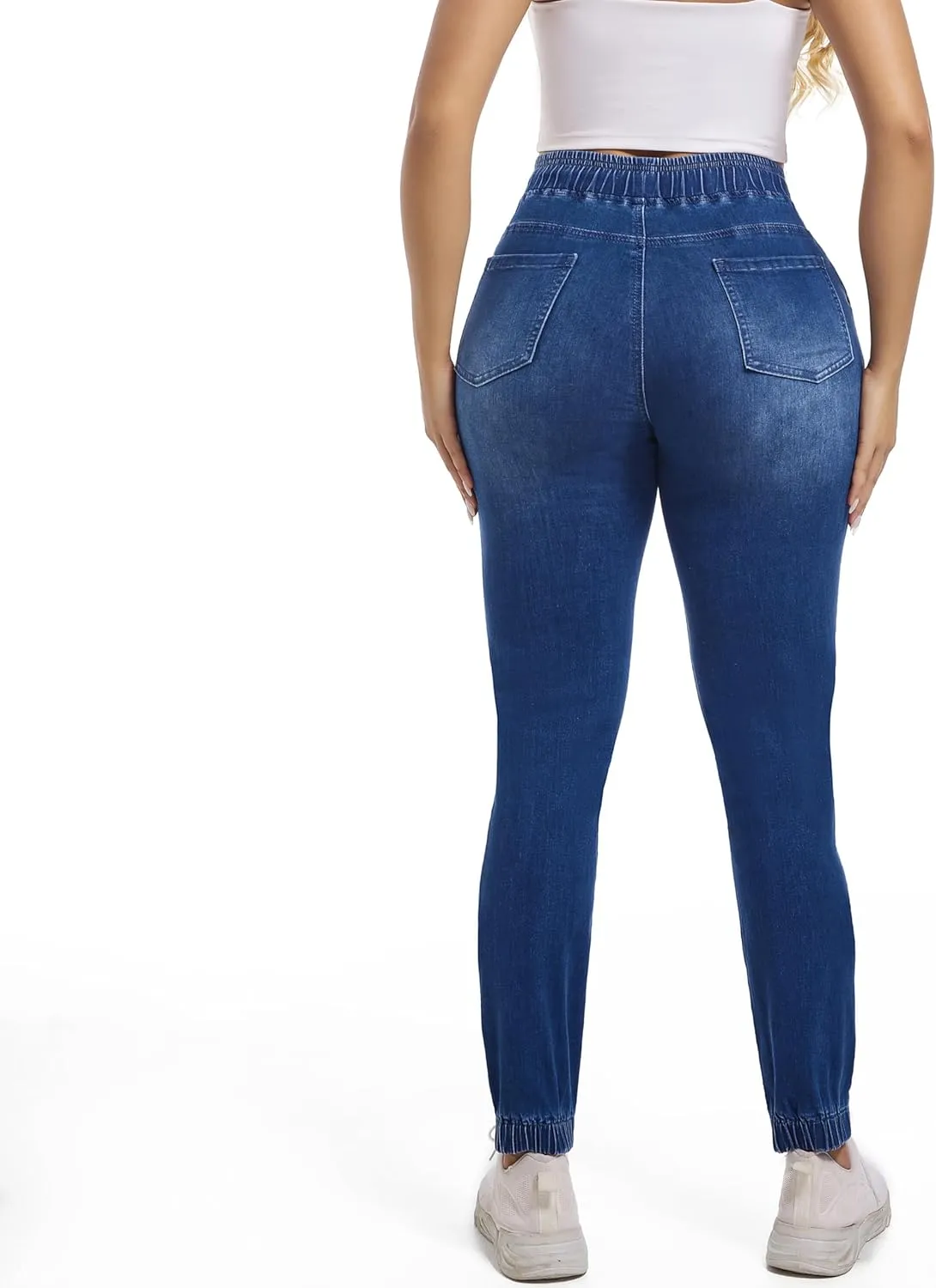 Woman's Jeans Elastic Waist High Rise Denim Jogger Jeans for Women with Drawstring Loose Denim Pants