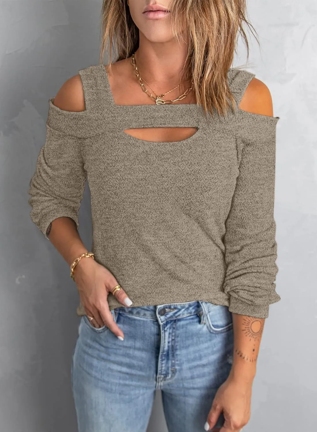 Women Blouses and Tops Black White Colorblock Bell Sleeve Cold Shoulder Top Shirt
