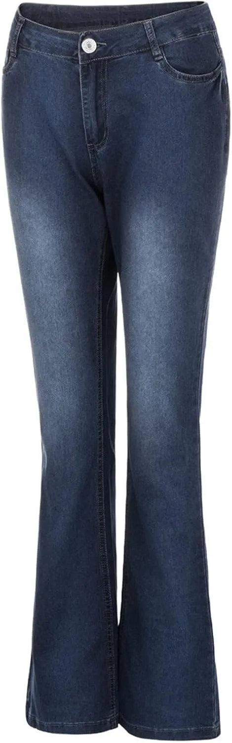 Women Curvy Bootcut Jeans Mid-Rise Stretch Juniors Jeans Regular Fit Flare Denim Pant Business Office Trousers Slacks