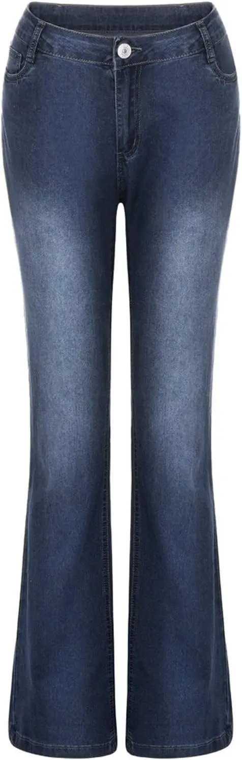 Women Curvy Bootcut Jeans Mid-Rise Stretch Juniors Jeans Regular Fit Flare Denim Pant Business Office Trousers Slacks