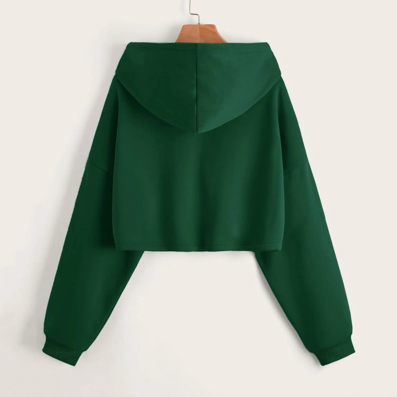 Women Fleece Hoodies Full Zip Cropped Hoodie Sweatshirt Long Sleeve Solid Color Drawstring Hooded Pullover Cute Jacket