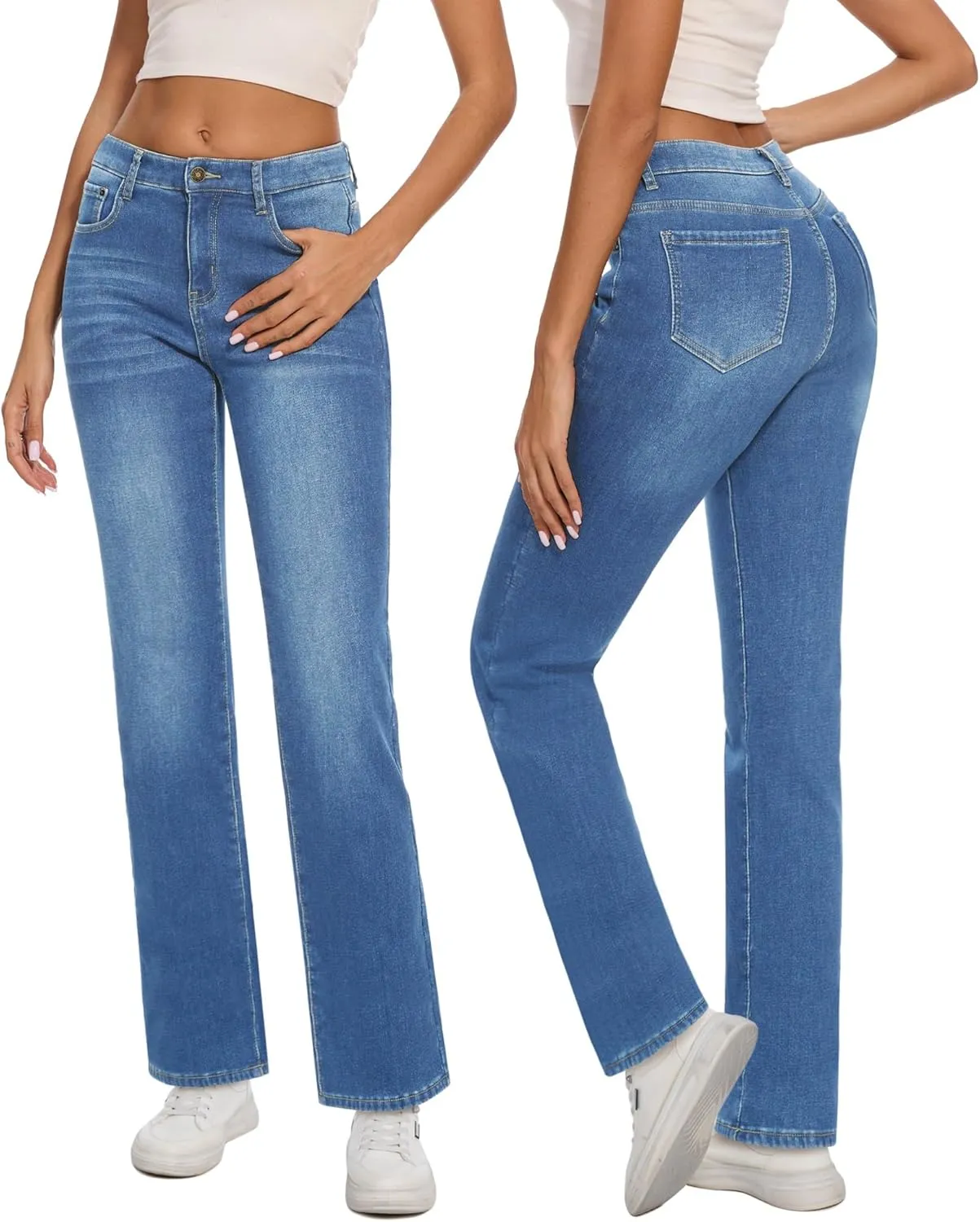 Women Fleece Lined Jeans Women's High Waisted Straight Leg Jeans Winter Fleece Lined Jean Pants