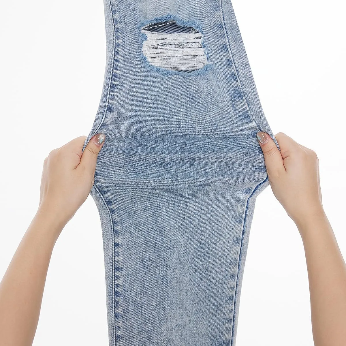 Women High Rise Stretch Bootcut Ripped Wide Leg Jeans- Light Wash Women's Underwear Street Wear Fashion Pant Wide Leg