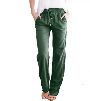 Women High Waisted Wide Leg Pants Casual Drawstring Elastic Trousers Comfy Straight Leg Work Clothes for Women