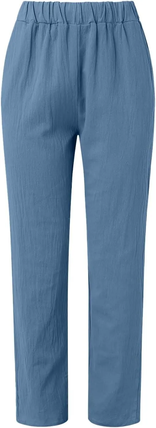 Women High Waisted Wide Leg Pants Fashion Drawstring Elastic Trousers Comfy Straight Leg Long Pants with 2XL Pant
